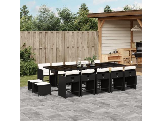 Photos - Garden Furniture VidaXL Patio Dining Set with Cushions Furniture 15 Piece Black Poly Rattan 3277937 