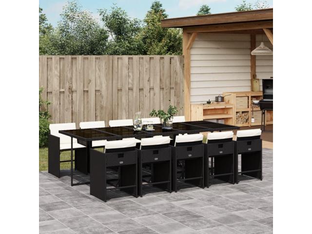 Photos - Garden Furniture VidaXL Patio Dining Set with Cushions Furniture 11 Piece Black Poly Rattan 3277877 