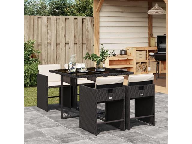 Photos - Garden Furniture VidaXL Patio Dining Set with Cushions Furniture 5 Piece Black Poly Rattan 3277841 