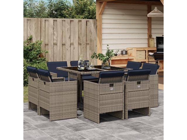 Photos - Garden Furniture VidaXL Patio Dining Set with Cushions Outdoor Furniture 9 Piece Gray Poly Rattan 3277788 