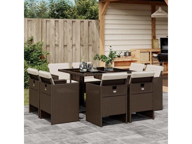 Photos - Garden Furniture VidaXL Patio Dining Set with Cushions Furniture 9 Piece Brown Poly Rattan 3277784 