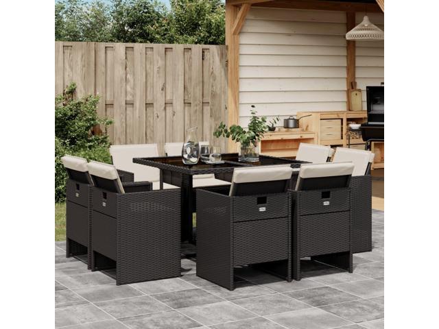 Photos - Garden Furniture VidaXL Patio Dining Set with Cushions Furniture 9 Piece Black Poly Rattan 3277781 