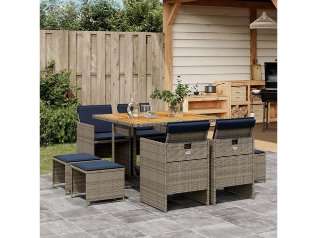 Photos - Garden Furniture VidaXL Patio Dining Set with Cushions  9 Piece Gray Poly Rattan 3277732 