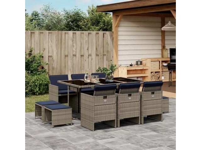 Photos - Garden Furniture VidaXL Patio Dining Set with Cushions  11 Piece Gray Poly Rattan 3277740 