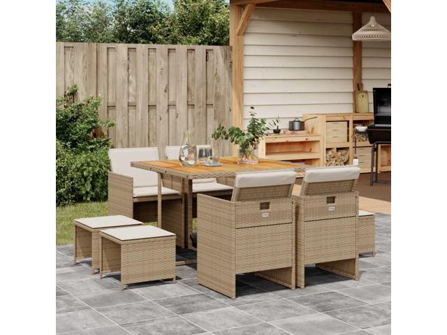 Photos - Garden Furniture VidaXL Patio Dining Set with Cushions Table and Chairs 9 Piece Beige Poly Rattan 3277731 