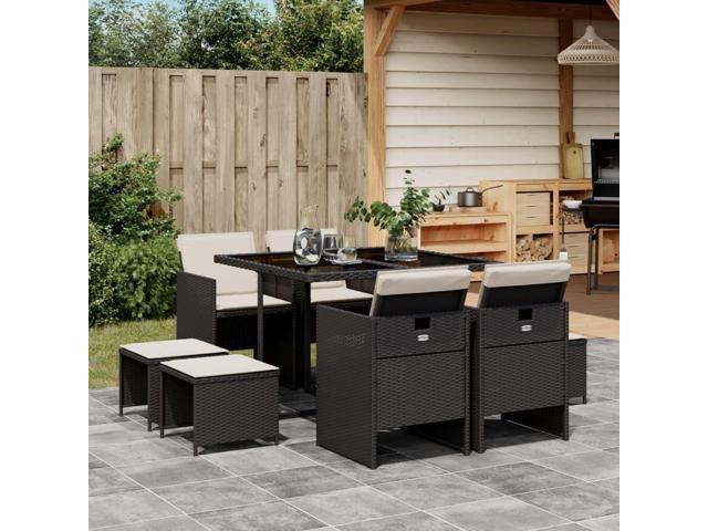 Photos - Garden Furniture VidaXL Patio Dining Set with Cushions Outdoor Garden 9 Piece Black Poly Rattan 3277721 