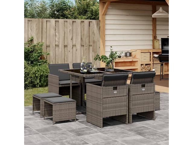 Photos - Garden Furniture VidaXL Patio Dining Set with Cushions Table and Chairs 9 Piece Gray Poly Rattan 3277723 