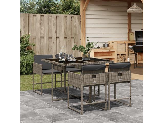 Photos - Garden Furniture VidaXL Patio Dining Set with Cushions Table and Chairs 5 Piece Gray Poly Rattan 3278023 