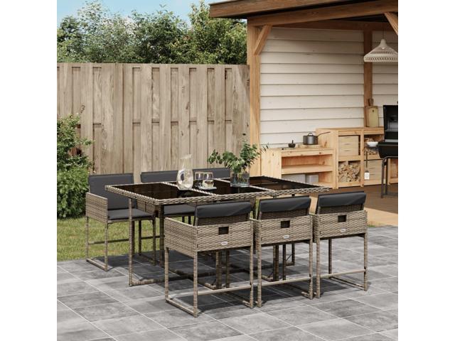 Photos - Garden Furniture VidaXL Patio Dining Set with Cushions Table and Chairs 7 Piece Gray Poly Rattan 3278035 