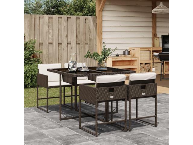 Photos - Garden Furniture VidaXL Patio Dining Set with Cushions Table and Chairs 5 Piece Brown Poly Rattan 3278024 