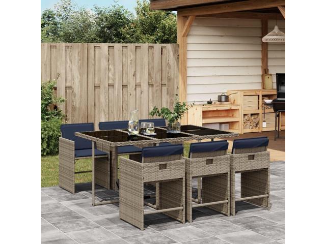 Photos - Garden Furniture VidaXL Patio Dining Set with Cushions Outdoor Furniture 7 Piece Gray Poly Rattan 3277860 