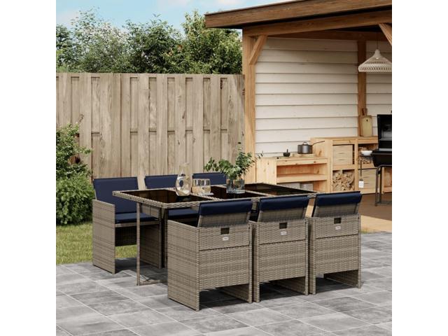 Photos - Garden Furniture VidaXL Patio Dining Set with Cushions  7 Piece Gray Poly Rattan 3277680 