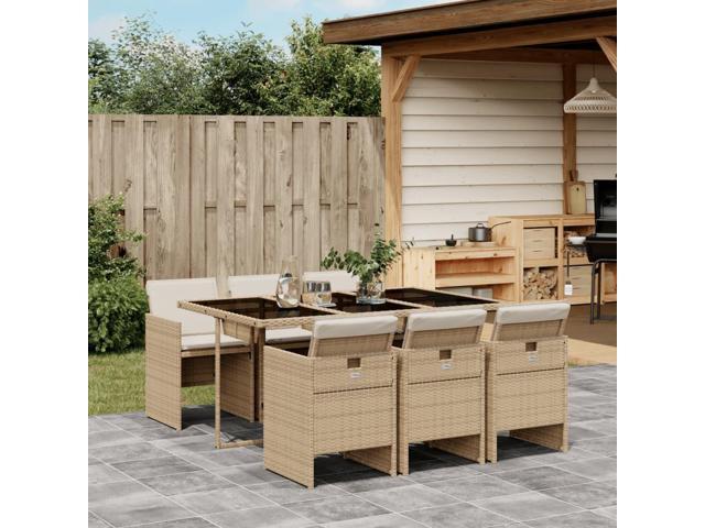 Photos - Garden Furniture VidaXL Patio Dining Set with Cushions  7 Piece Beige Poly Rattan 3277677 