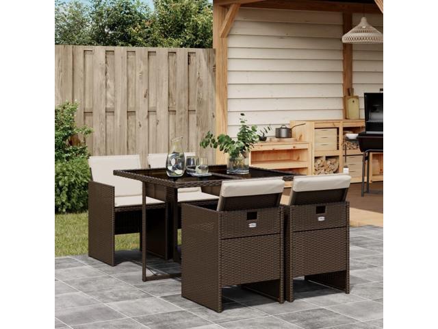 Photos - Garden Furniture VidaXL Patio Dining Set with Cushions  5 Piece Brown Poly Rattan 3277664 