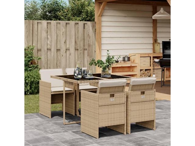 Photos - Garden Furniture VidaXL Patio Dining Set with Cushions  5 Piece Beige Poly Rattan 3277665 