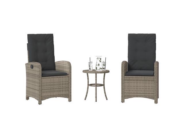 vidaXL Bistro Set with Cushions Outdoor Furniture 3 Piece Gray Poly Rattan