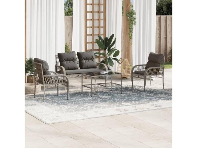 Photos - Garden Furniture VidaXL Patio Sofa Set with Cushions Outdoor Furniture 4 Piece Gray Poly Rattan 368729 