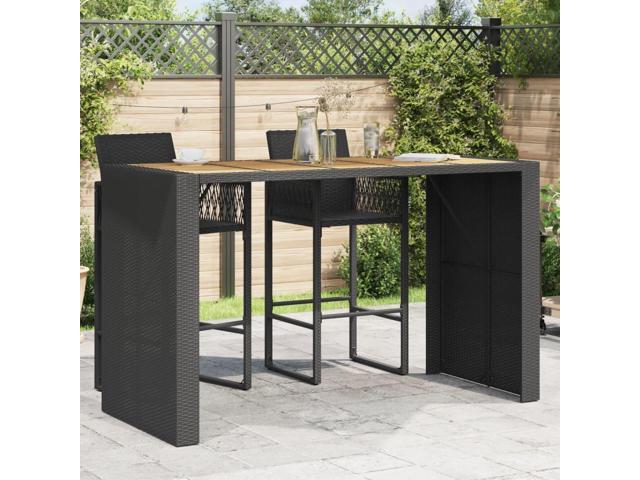 Photos - Garden Furniture VidaXL Patio Bar Table with Acacia Wood Top Outdoor Furniture Black Poly Rattan 368700 