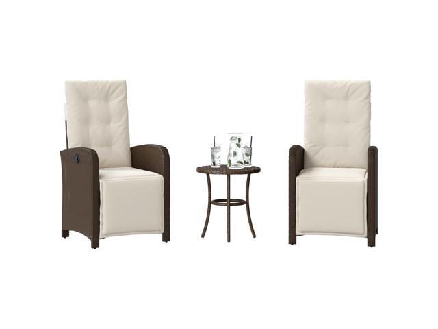 vidaXL Bistro Set with Cushions Outdoor Furniture 3 Piece Brown Poly Rattan