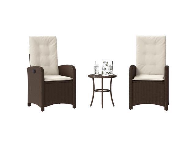 vidaXL Bistro Set with Cushions Outdoor Furniture 3 Piece Brown Poly Rattan