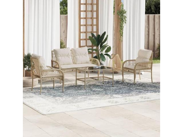 Photos - Garden Furniture VidaXL Patio Sofa Set with Cushions Outdoor Furniture 4 Piece Beige Poly Rattan 368730 