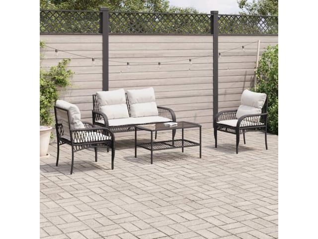 Photos - Garden Furniture VidaXL Patio Sofa Set with Cushions Outdoor Furniture 4 Piece Black Poly Rattan 368726 