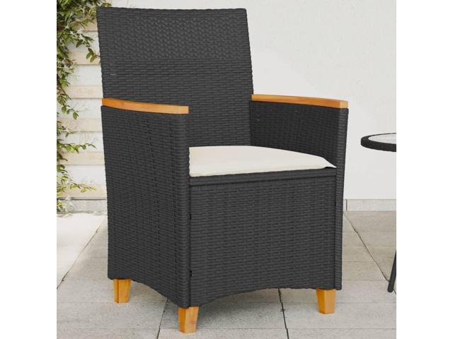 Photos - Garden Furniture VidaXL Patio Chairs with Cushions Outdoor 2 Pcs Black Poly Rattan & Solid Wood 368720 