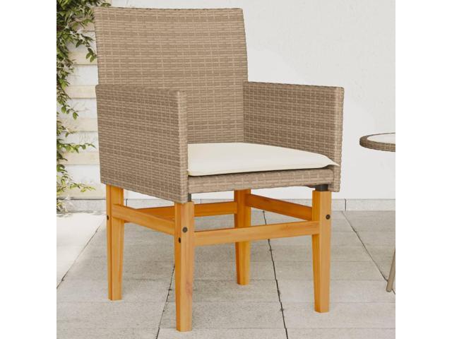 Photos - Garden Furniture VidaXL Patio Chairs with Cushions Outdoor 2 Pcs Beige Poly Rattan & Solid Wood 368716 