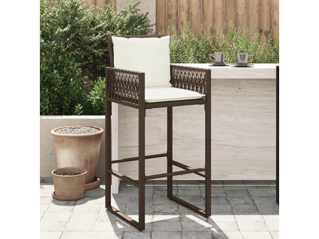 Photos - Garden Furniture VidaXL Patio Bar Stools with Cushions Outdoor Furniture 2 Pcs Brown Poly Rattan 368706 