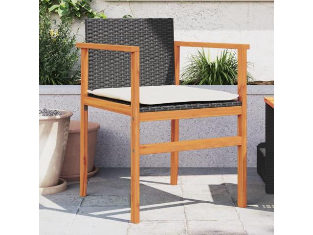 Photos - Garden Furniture VidaXL Patio Chairs with Cushions Outdoor 2 Pcs Black Poly Rattan & Solid Wood 368711 