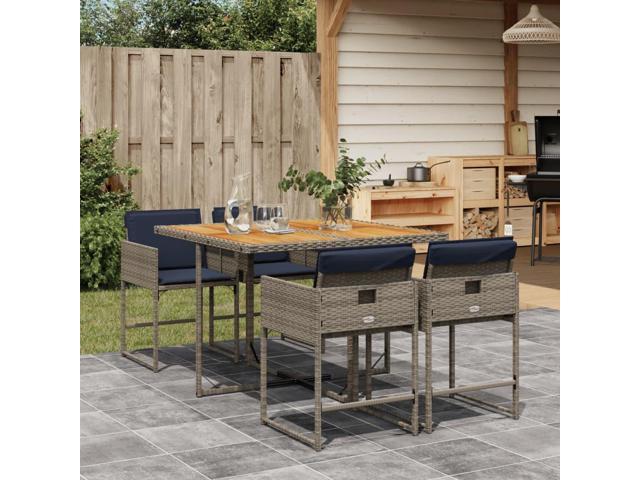 Photos - Garden Furniture VidaXL Patio Dining Set with Cushions Table and Chairs 5 Piece Gray Poly Rattan 3278032 