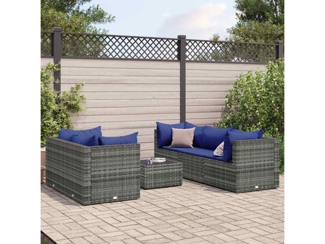 Photos - Garden Furniture VidaXL Patio Lounge Set with Cushions Sectional Sofa 6 Piece Gray Poly Rattan 3308023 