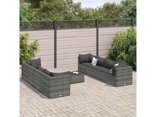 Photos - Garden Furniture VidaXL Patio Lounge Set with Cushions Sectional Sofa 9 Piece Gray Poly Rattan 3308042 