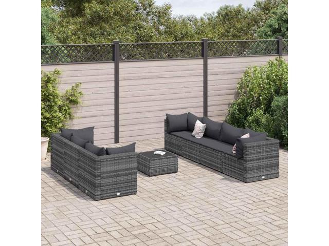 Photos - Garden Furniture VidaXL Patio Lounge Set with Cushions Sectional Sofa 8 Piece Gray Poly Rattan 3308034 