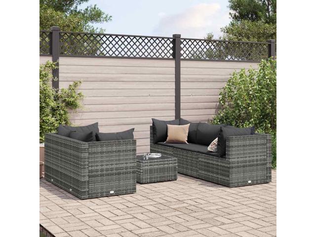 Photos - Garden Furniture VidaXL Patio Lounge Set with Cushions Sectional Sofa 6 Piece Gray Poly Rattan 3308018 