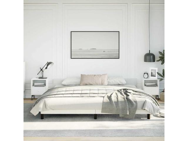 vidaXL Faux Leather Bed Frame Platform Bed, Scandinavian Style/Slats Support/No Box Spring Needed/Without Mattress/Easy Assembly, White King Bed