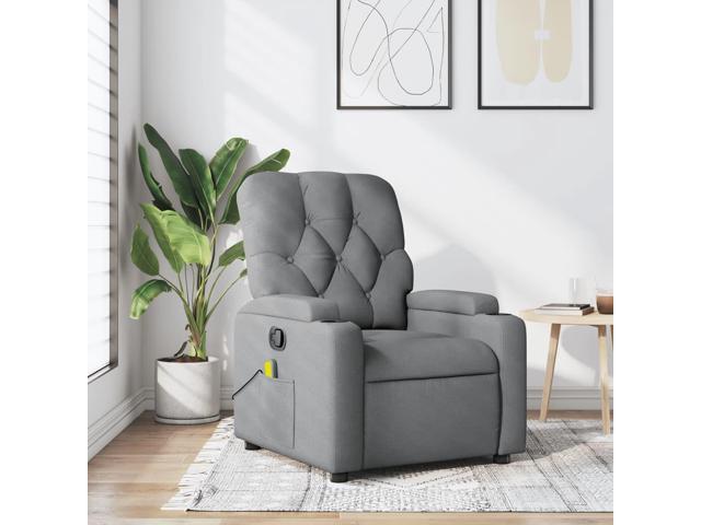 vidaXL Fabric Massage Recliner Chair for Living Room, Home Theater, 6-Point Vibration Massage, Adjustable Back & Footrest, Cup Holders, Light Gray