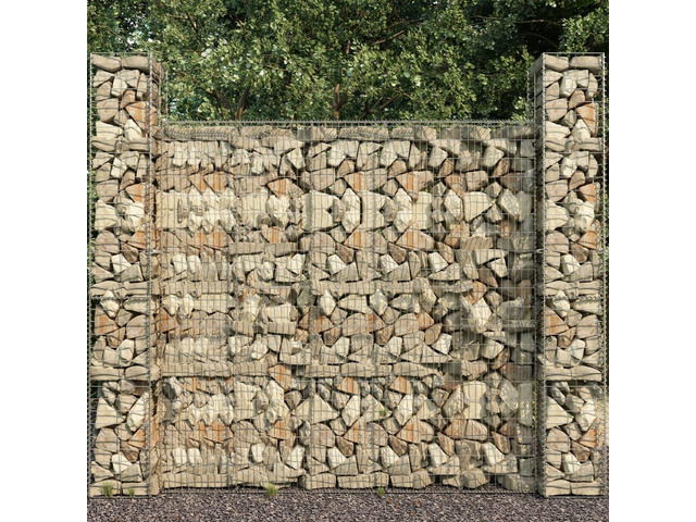vidaXL Gabion Baskets Gabion Wall Cage 3 Pcs Galvanized Steel 9.8'x9.8'x77.6'