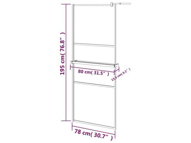 vidaXL Walk-in Shower Wall with Shelf Black 31.5'x76.8' ESG Glass & Aluminum