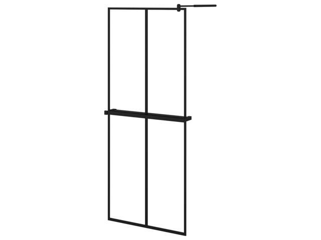vidaXL Walk-in Shower Wall with Shelf Black 31.5'x76.8' ESG Glass & Aluminum