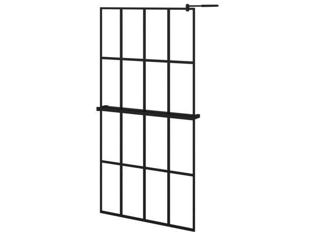 vidaXL Walk-in Shower Wall with Shelf Black 39.4'x76.8' ESG Glass & Aluminum