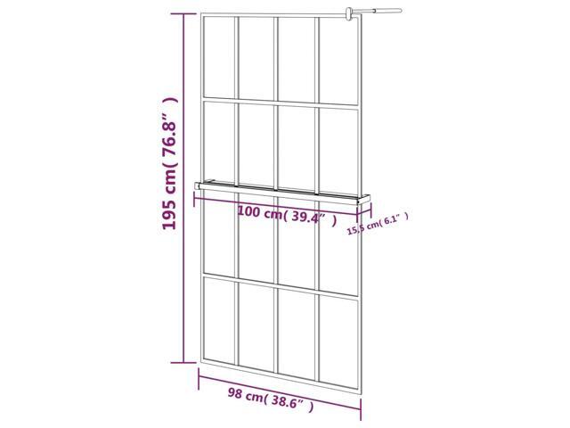 vidaXL Walk-in Shower Wall with Shelf Black 39.4'x76.8' ESG Glass & Aluminum