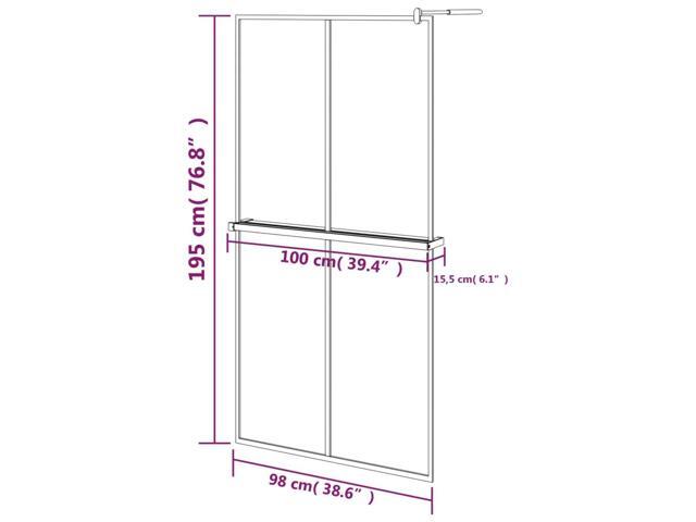 vidaXL Walk-in Shower Wall with Shelf Black 39.4'x76.8' ESG Glass & Aluminum