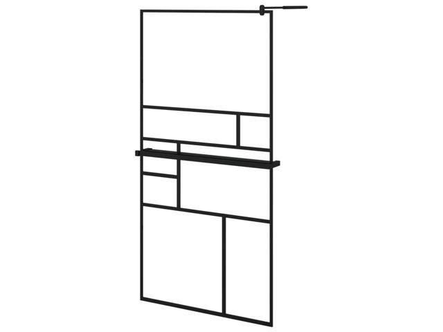 vidaXL Walk-in Shower Wall with Shelf Black 39.4'x76.8' ESG Glass & Aluminum
