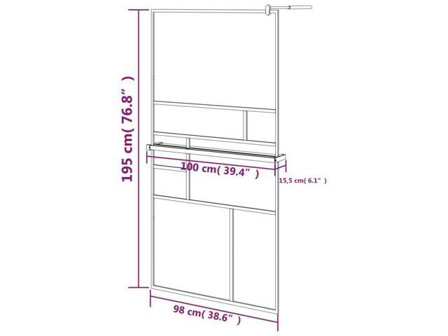 vidaXL Walk-in Shower Wall with Shelf Black 39.4'x76.8' ESG Glass & Aluminum