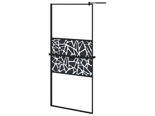 vidaXL Walk-in Shower Wall with Shelf Black 35.4'x76.8' ESG Glass & Aluminum