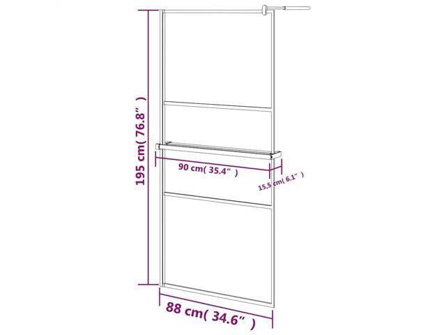 vidaXL Walk-in Shower Wall with Shelf Black 35.4'x76.8' ESG Glass & Aluminum