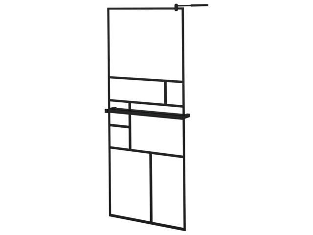 vidaXL Walk-in Shower Wall with Shelf Black 31.5'x76.8' ESG Glass & Aluminum