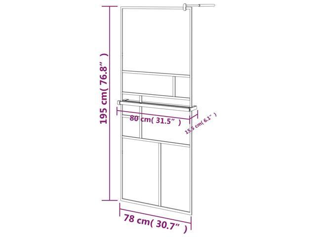 vidaXL Walk-in Shower Wall with Shelf Black 31.5'x76.8' ESG Glass & Aluminum