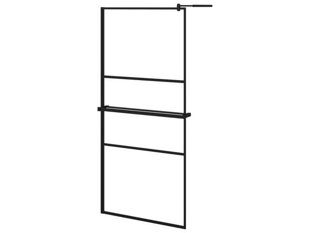 vidaXL Walk-in Shower Wall with Shelf Black 35.4'x76.8' ESG Glass & Aluminum